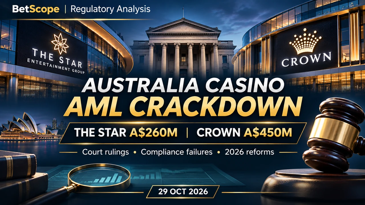 Australia Casino AML Rules in 2026: What The Star and Crown Court Penalties Reveal — BetScope editorial illustration